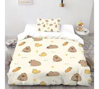 SHOVERKD 3D Printed Capybara Pattern Quilt Cover Cute Animal Bedding Set 2Pcs Soft Microfiber with Pillowcases,Hidden Zipper for Kid Teens Single（135x200cm） Modern Home Decor