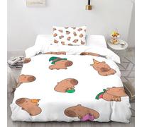 SHOVERKD 3D Printed Capybara Pattern Quilt Cover Wild Cute Animal Bedding Set 2Pcs Soft Microfiber with Pillowcases,Hidden Zipper for Boys And Girls Single（135x200cm） Room Decor