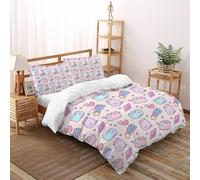 SHOVERKD 3D Printed Cartoon Cat Heart Rainbow Duvet Cover Cute Animal Bedding Set 3Pcs Soft Microfiber with Pillowcases,Hidden Zipper for Junior Collection Super King（260x220cm） Room Decor