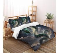 SHOVERKD 3D Printed Celestial Dragon Wisdom Quilt Cover Fantasy Animal Bedding Set 3 Pieces Soft Microfiber with Pillowcases,Hidden Zipper for Kid Teens King（220x240cm） Room Decor