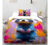 SHOVERKD 3D Printed Colorful Splash Raccoon Duvet Cover Cute Animal Bedding Set 2Pcs Soft Microfiber with Pillowcases,Hidden Zipper for Kid Teens Single(135x200cm) Modern Home Decor