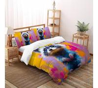 SHOVERKD 3D Printed Colorful Splash Raccoon Duvet Cover Cute Animal Bedding Set 3Pcs Luxury Microfiber with Pillowcases,Hidden Zipper for Kid Teens Double(200x200cm) Modern Home Decor