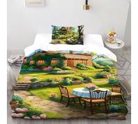 SHOVERKD 3D Printed Country Cottage Charm Quilt Cover Bedding Set 2Pcs Luxury Microfiber with Pillowcases,Hidden Zipper for Kid Teens Single（135x200cm） Room Decor