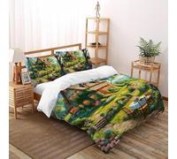 SHOVERKD 3D Printed Country Cottage Charm Quilt Cover Bedding Set 3 Pieces Soft Microfiber with Pillowcases,Hidden Zipper for Boys And Girls Double（200x200cm） Room Decor