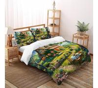 SHOVERKD 3D Printed Country Cottage Charm Quilt Cover Bedding Set 3Pcs Luxury Microfiber with Pillowcases,Hidden Zipper for Teens And Adults Super King（260x220cm） Room Decor