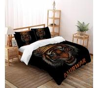 SHOVERKD 3D Printed Crowned Ruby Golden Tiger Duvet Cover Wildlife Land Animal Bedding Set 3Pcs Soft Microfiber with Pillowcases,Hidden Zipper for Junior Collection Double(200x200cm) Room Decor