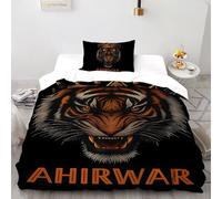 SHOVERKD 3D Printed Crowned Ruby Golden Tiger Quilt Cover Wildlife Land Animal Bedding Set 2 Pieces Luxury Microfiber with Pillowcases,Hidden Zipper for Boys and Girls Single（135x200cm） Room Decor