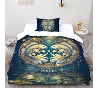 SHOVERKD 3D Printed Destiny Zodiac Pisces Quilt Cover Wildlife Marine Animal Bedding Set 2 Pieces Soft Microfiber with Pillowcases,Hidden Zipper for Kid Teens Single（135x200cm） Room Decor