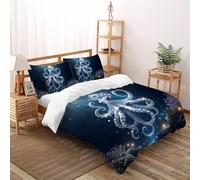 SHOVERKD 3D Printed Diamond Octopus Quilt Cover Ocean Wild Animal Bedding Set 3 Pieces Soft Microfiber with Pillowcases,Hidden Zipper for Junior Collection Super King（260x220cm） Room Decor