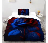 SHOVERKD 3D Printed Dual Ice And Fire Rose Duvet Cover Plant Flower Bedding Set 2Pcs Soft Microfiber with Pillowcases,Hidden Zipper for Kid Teens Single(135x200cm) Room Decor