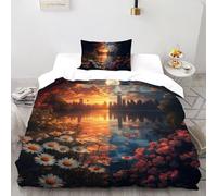 SHOVERKD 3D Printed Dual Realm Harmony Quilt Cover Bedding Set 2Pcs Soft Microfiber with Pillowcases,Hidden Zipper for Kid Teens Single（135x200cm） Modern Home Decor