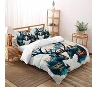 SHOVERKD 3D Printed Dual Stag Duel Quilt Cover Wildlife Land Animal Bedding Set 3Pcs Luxury Microfiber with Pillowcases,Hidden Zipper for Junior Collection Super King（260x220cm） Room Decor