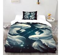 SHOVERKD 3D Printed Elegance Koi Constellation Duvet Cover Wildlife Marine Animal Bedding Set 2Pcs Luxury Microfiber with Pillowcases,Hidden Zipper for Junior Collection Single（135x200cm） Room Decor