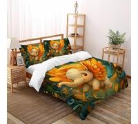 SHOVERKD 3D Printed Fall Winged Elephant Fly Duvet Cover Wildlife Land Animal Bedding Set 3Pcs Soft Microfiber with Pillowcases,Hidden Zipper for Teens and Adults King(220x240cm) Room Decor