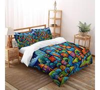 SHOVERKD 3D Printed Fantasy Village Magic Quilt Cover Bedding Set 3Pcs Luxury Microfiber with Pillowcases,Hidden Zipper for Kid Teens King（220x240cm） Modern Home Decor