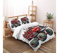 SHOVERKD 3D Printed Fire Truck Big Tire Duvet Cover Bedding Set 3Pcs Luxury Microfiber with Pillowcases,Hidden Zipper for Kid Teens King（220x240cm） Room Decor