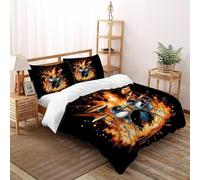 SHOVERKD 3D Printed Flame Black Drum Set Quilt Cover Music Bedding Set 3Pcs Soft Microfiber with Pillowcases,Hidden Zipper for Junior Collection Super King（260x220cm） Room Decor