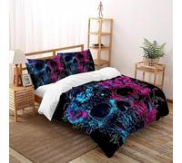 SHOVERKD 3D Printed Floral Skull Pattern Duvet Cover Festival Halloween Bedding Set 3 Pieces Luxury Microfiber with Pillowcases,Hidden Zipper for Kid Teens Double（200x200cm） Room Decor