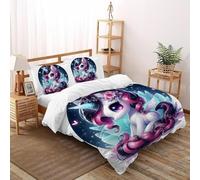 SHOVERKD 3D Printed Floral Unicorn Bliss Duvet Cover Fantasy Animal Bedding Set 3Pcs Luxury Microfiber with Pillowcases,Hidden Zipper for Kid Teens Double（200x200cm） Modern Home Decor