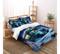 SHOVERKD 3D Printed Food Truck Leopard Snow Duvet Cover Festival Vehicle Bedding Set 3 Pieces Soft Microfiber with Pillowcases,Hidden Zipper for Kid Teens Double（200x200cm） Room Decor