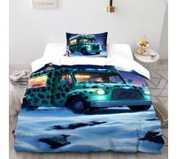 SHOVERKD 3D Printed Food Truck Leopard Snow Quilt Cover Festival Vehicle Bedding Set 2 Pieces Soft Microfiber with Pillowcases,Hidden Zipper for Kid Teens Single（135x200cm） Room Decor