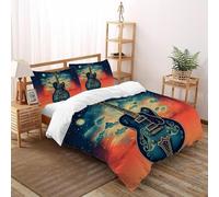 SHOVERKD 3D Printed Galactic Guitar Love Duvet Cover Music Bedding Set 3 Pieces Soft Microfiber with Pillowcases,Hidden Zipper for Boys And Girls Super King（260x220cm） Room Decor