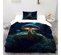 SHOVERKD 3D Printed Glimmering Mushroom Magic Duvet Cover Wild Plant Bedding Set 2Pcs Luxury Microfiber with Pillowcases,Hidden Zipper for Teens And Adults Single（135x200cm） Room Decor