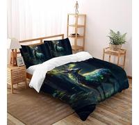 SHOVERKD 3D Printed Glowing Forest Stag Quilt Cover Wildlife Land Animal Bedding Set 3Pcs Soft Microfiber with Pillowcases,Hidden Zipper for Kid Teens Double（200x200cm） Idea