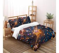 SHOVERKD 3D Printed Golden Star Cluster Quilt Cover Bedding Set 3 Pieces Luxury Microfiber with Pillowcases,Hidden Zipper for Kid Teens Double(200x200cm) Room Decor