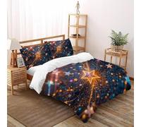 SHOVERKD 3D Printed Golden Star Cluster Quilt Cover Bedding Set 3Pcs Soft Microfiber with Pillowcases,Hidden Zipper for Boys and Girls King（220x240cm） Room Decor