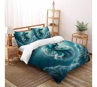 SHOVERKD 3D Printed Green Fighting Fish Duvet Cover Marine Wild Animal Bedding Set 3Pcs Soft Microfiber with Pillowcases,Hidden Zipper for Kid Teens Super King（260x220cm） Idea