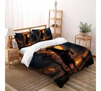 SHOVERKD 3D Printed Harvest Moon Bull Duvet Cover Wildlife Land Animal Bedding Set 3Pcs Soft Microfiber with Pillowcases,Hidden Zipper for Junior Collection Super King（260x220cm） Room Decor