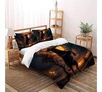 SHOVERKD 3D Printed Harvest Moon Bull Quilt Cover Wildlife Land Animal Bedding Set 3Pcs Soft Microfiber with Pillowcases,Hidden Zipper for Kid Teens King（220x240cm） Modern Home Decor
