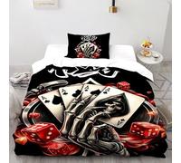 SHOVERKD 3D Printed King Spades Skull Duvet Cover Halloween Festival Bedding Set 2Pcs Soft Microfiber with Pillowcases,Hidden Zipper for Junior Collection Single（135x200cm） Room Decor