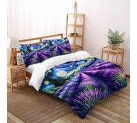 SHOVERKD 3D Printed Lavender Inspired Nightscape Quilt Cover Bedding Set 3 Pieces Luxury Microfiber with Pillowcases,Hidden Zipper for Kid Teens Double（200x200cm） Room Decor