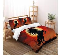 SHOVERKD 3D Printed Leaping Black Horse Moon Duvet Cover Wildlife Land Animal Bedding Set 3Pcs Soft Microfiber with Pillowcases,Hidden Zipper for Kid Teens King(220x240cm) Modern Home Decor