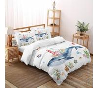 SHOVERKD 3D Printed Lighthouse Whale Quilt Cover Ocean Wild Animal Bedding Set 3 Pieces Soft Microfiber with Pillowcases,Hidden Zipper for Boys And Girls Super King(260x220cm) Room Decor