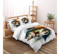 SHOVERKD 3D Printed Majestic Bass Fishing Quilt Cover Wildlife Marine Animal Bedding Set 3Pcs Luxury Microfiber with Pillowcases,Hidden Zipper for Junior Collection Super King（260x220cm） Room Decor