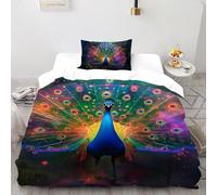 SHOVERKD 3D Printed Majestic Peacock Radiance Duvet Cover Wildlife Forest Animal Bedding Set 2Pcs Luxury Microfiber with Pillowcases,Hidden Zipper for Boys And Girls Single（135x200cm） Room Decor