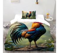 SHOVERKD 3D Printed Majestic Rooster Dawn Duvet Cover Wildlife Forest Animal Bedding Set 2 Pieces Soft Microfiber with Pillowcases,Hidden Zipper for Kid Teens Single（135x200cm） Room Decor