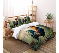 SHOVERKD 3D Printed Majestic Rooster Dawn Quilt Cover Wildlife Forest Animal Bedding Set 3Pcs Soft Microfiber with Pillowcases,Hidden Zipper for Teens And Adults Super King（260x220cm） Room Decor