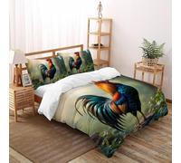 SHOVERKD 3D Printed Majestic Rooster Dawn Quilt Cover Wildlife Forest Animal Bedding Set 3Pcs Soft Microfiber with Pillowcases,Hidden Zipper for Boys And Girls Double（200x200cm） Room Decor