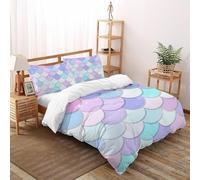 SHOVERKD 3D Printed Mermaid Scale Majesty Duvet Cover Bedding Set 3 Pcs Soft Microfiber with Pillowcases,Hidden Zipper for Kid Teens Double（200x200cm） Room Decor