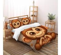 SHOVERKD 3D Printed Monkey Heart Gesture Smile Duvet Cover Wildlife Land Animal Bedding Set 3Pcs Luxury Microfiber with Pillowcases,Hidden Zipper for Kid Teens Super King（260x220cm） Idea