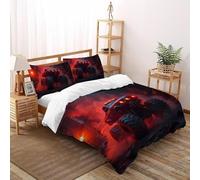 SHOVERKD 3D Printed Monster Truck Road Warrior Quilt Cover Vehicle Bedding Set 3Pcs Soft Microfiber with Pillowcases,Hidden Zipper for Kid Teens King(220x240cm) Idea