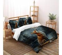 SHOVERKD 3D Printed Moon Snow Night Fox Duvet Cover Wildlife Forest Animal Bedding Set 3Pcs Soft Microfiber with Pillowcases,Hidden Zipper for Junior Collection Double（200x200cm） Room Decor