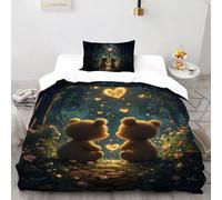 SHOVERKD 3D Printed Night Glow Teddy Bear Quilt Cover Wildlife Forest Animal Bedding Set 2 Pieces Luxury Microfiber with Pillowcases,Hidden Zipper for Boys and Girls Single(135x200cm) Room Decor