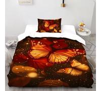 SHOVERKD 3D Printed Orange Butterfly Yellow Leaf Quilt Cover Wildlife Forest Animal Bedding Set 2Pcs Luxury Microfiber with Pillowcases,Hidden Zipper for Teens And Adults Single（135x200cm） Room Decor