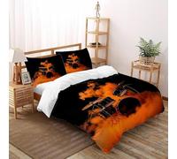 SHOVERKD 3D Printed Orange Smoke Black Drum Set Quilt Cover Music Bedding Set 3 Pieces Soft Microfiber with Pillowcases,Hidden Zipper for Kid Teens Double（200x200cm） Room Decor