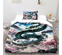 SHOVERKD 3D Printed Oriental Dragon Wisdom Duvet Cover Fantasy Animal Bedding Set 2Pcs Soft Microfiber with Pillowcases,Hidden Zipper for Junior Collection Single（135x200cm） Room Decor